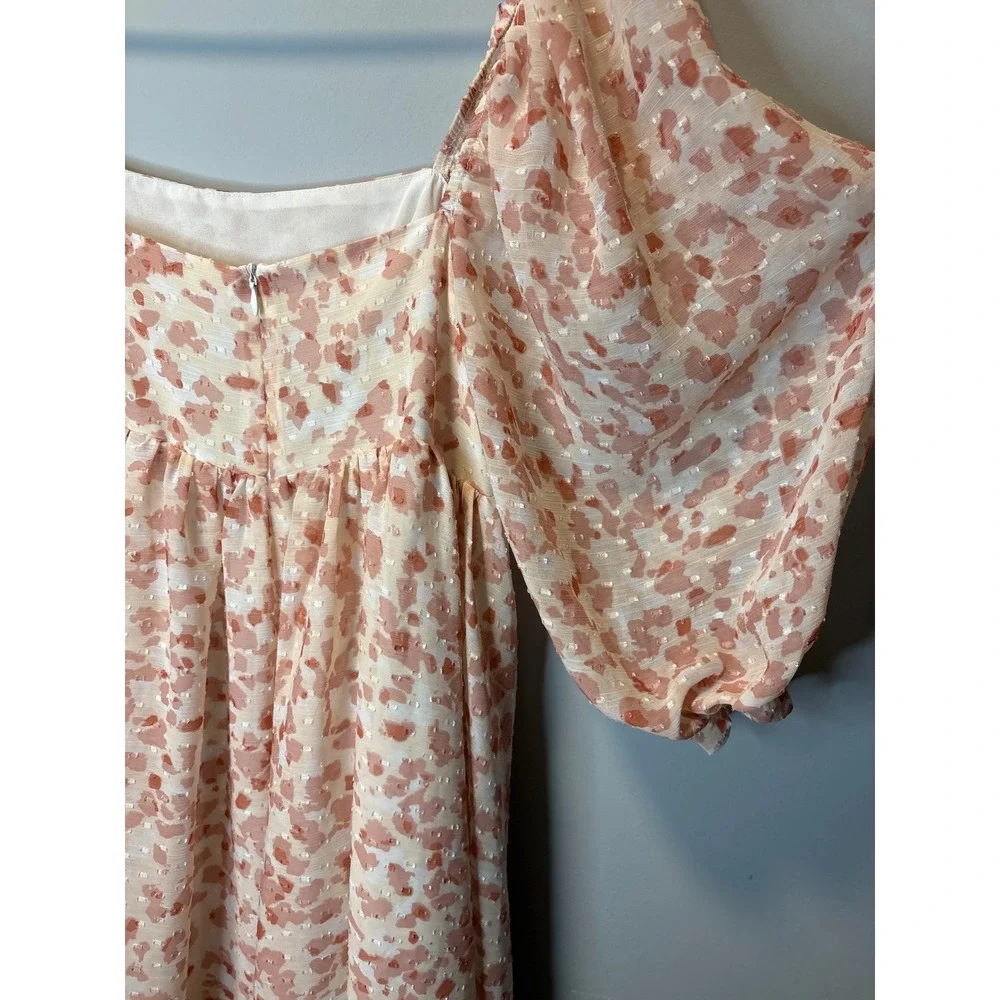 Storia Pink Abstract Print Puff Sleeve Mini Dress‎ Square Neck Clip Dot Small